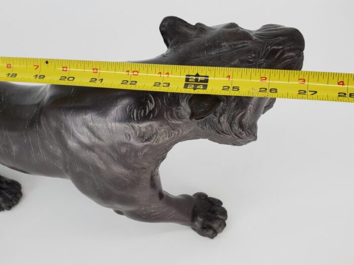 early 19th century signed bronze tiger japanese patinated large etched sculpture with glass eyes 2692