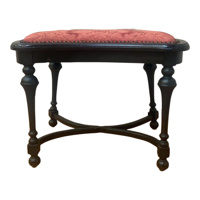 early 20th century antique ebony stool bench with nailhead finish 4536