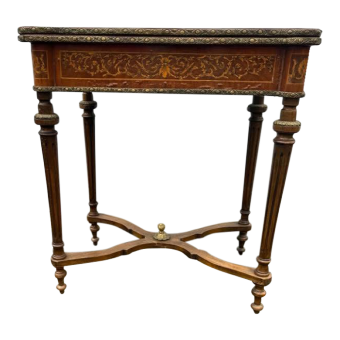 early 20th century antique french inlaid game table with green felt 5747