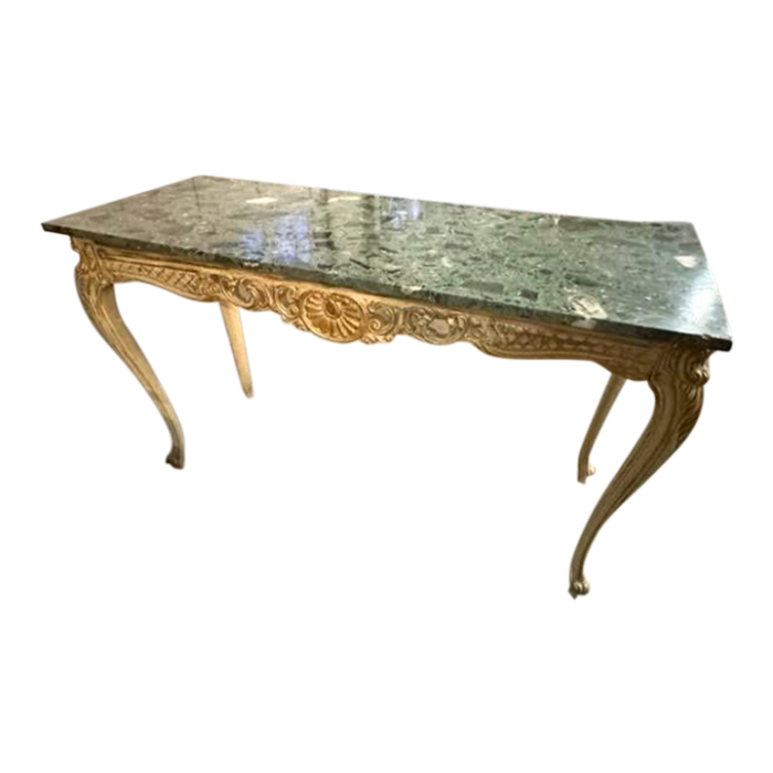 early 20th century carved gilded french style verdi green marble hall table 9458