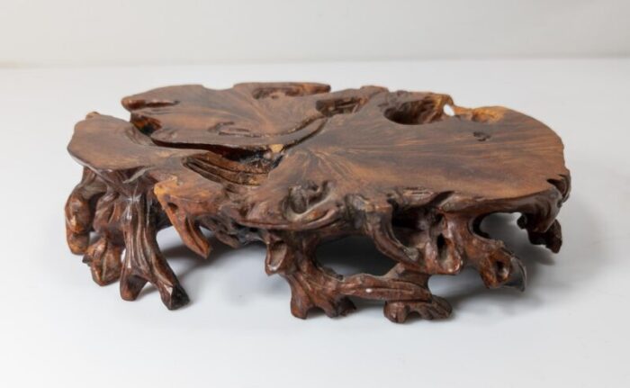 early 20th century chinese rustic carved burlwood root form display stand base 0719