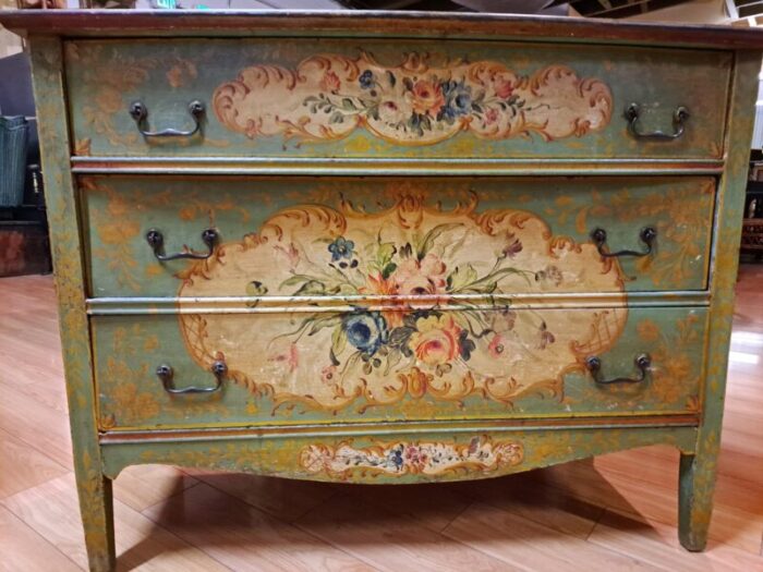 early 20th century italian rococo style handpainted 3 drawer commode 1128