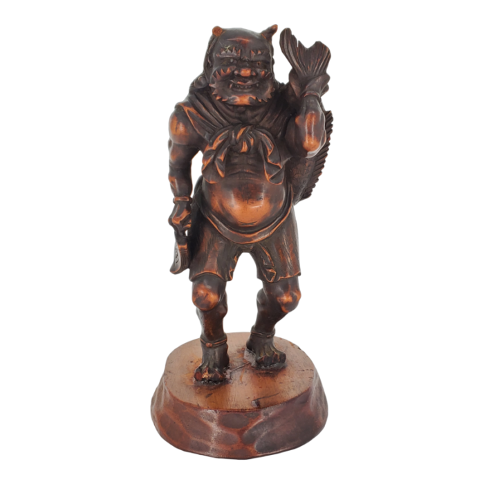 early 20th century japanese oni wood carving okimono demon figure fish sculpture meiji period 0579