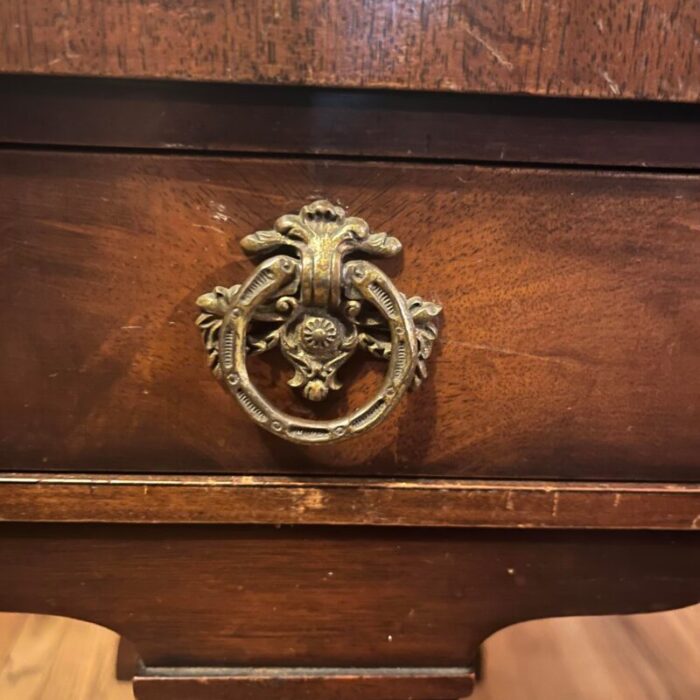 early 20th century neoclassical inlay drop leaf side table with drawer 2891