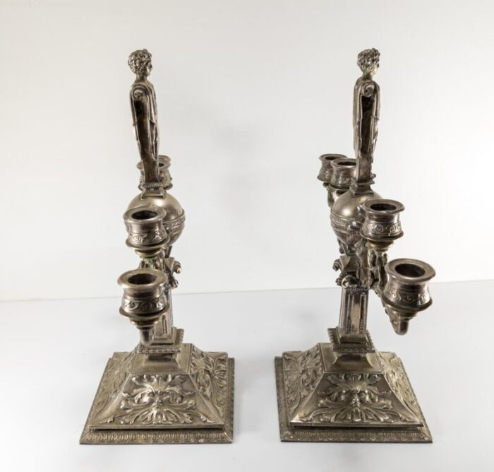 early 20th century pair of silvered white bronze neo classical candelabra candlesticks 1270