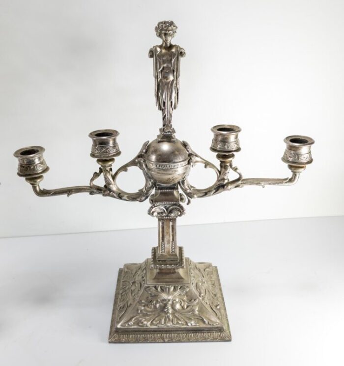 early 20th century pair of silvered white bronze neo classical candelabra candlesticks 3835