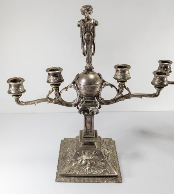 early 20th century pair of silvered white bronze neo classical candelabra candlesticks 4991