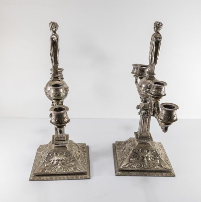 early 20th century pair of silvered white bronze neo classical candelabra candlesticks 6531