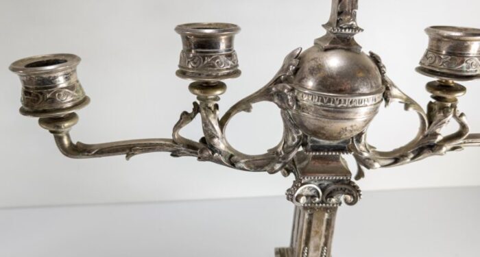 early 20th century pair of silvered white bronze neo classical candelabra candlesticks 9133