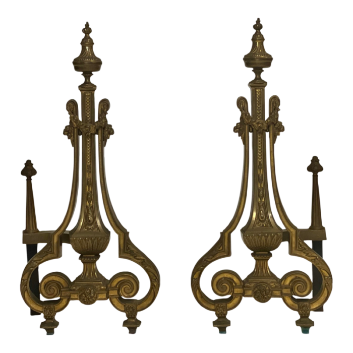 early 20th century william h jackson company neoclassical french empire style gilt brass andirons set of 2 5377