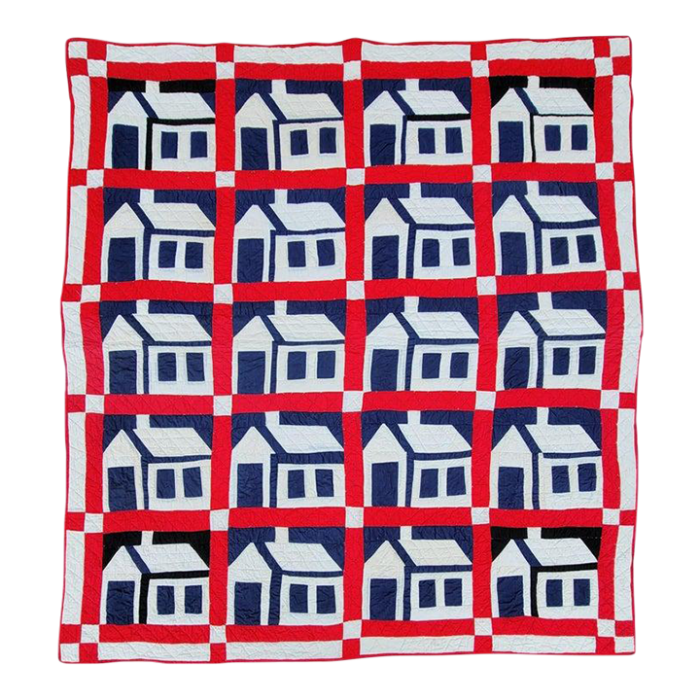 early 20thc red and blue school house quilt 2656