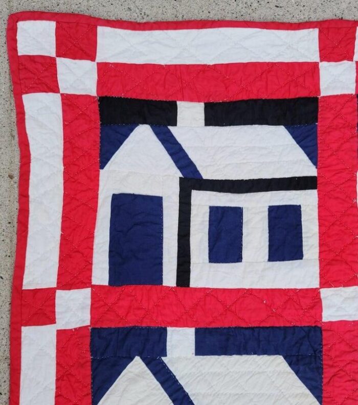 early 20thc red and blue school house quilt 9771