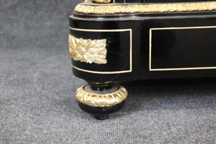 ebonized figural brass marble top napoleonic side cabinet commode 8016