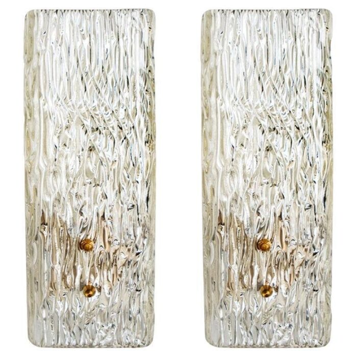 elongated gold textured glass wall lights by j t kalmar 1960 set of 2 1