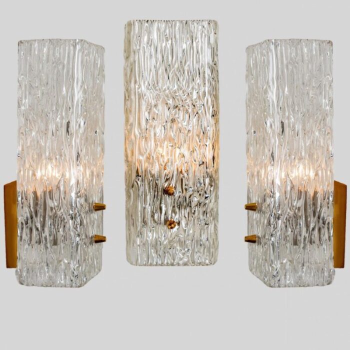 elongated gold textured glass wall lights by j t kalmar 1960 set of 2 3