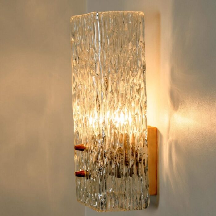 elongated gold textured glass wall lights by j t kalmar 1960 set of 2 5