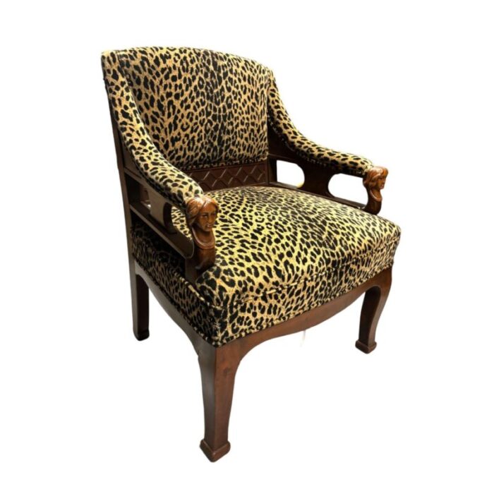 empire style leopard print covering chairs pair 2732