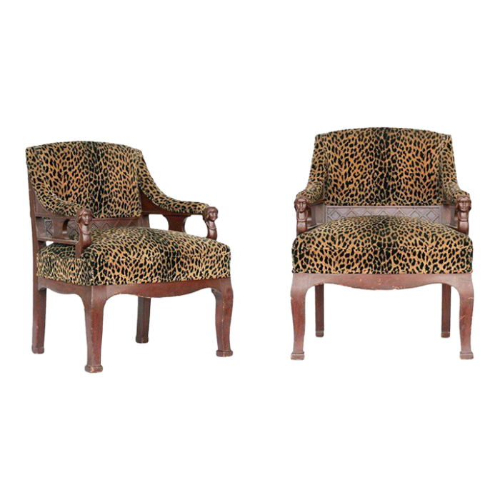 empire style leopard print covering chairs pair 6146