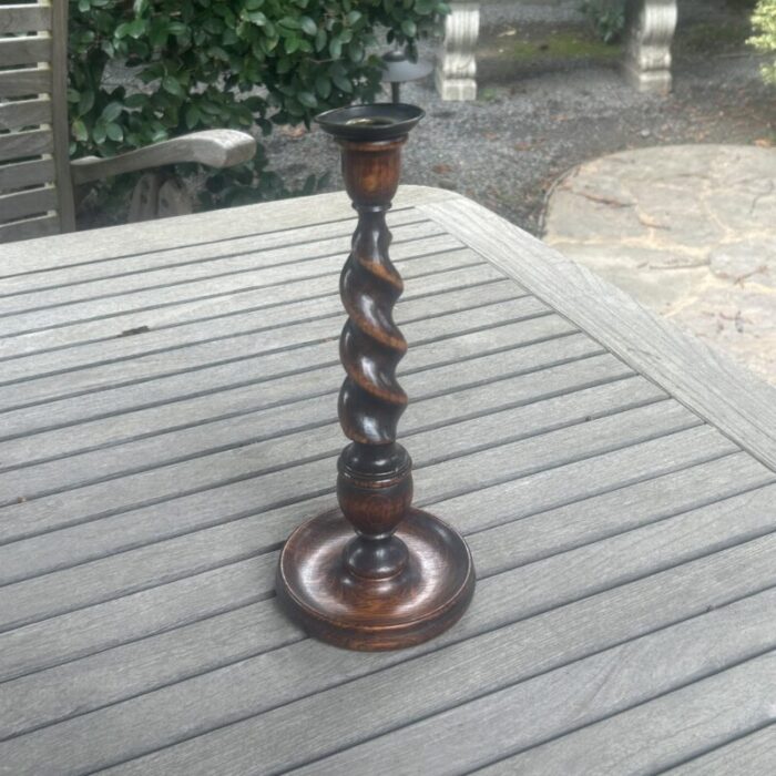 english 19th century oak barley twist candlestick 4542