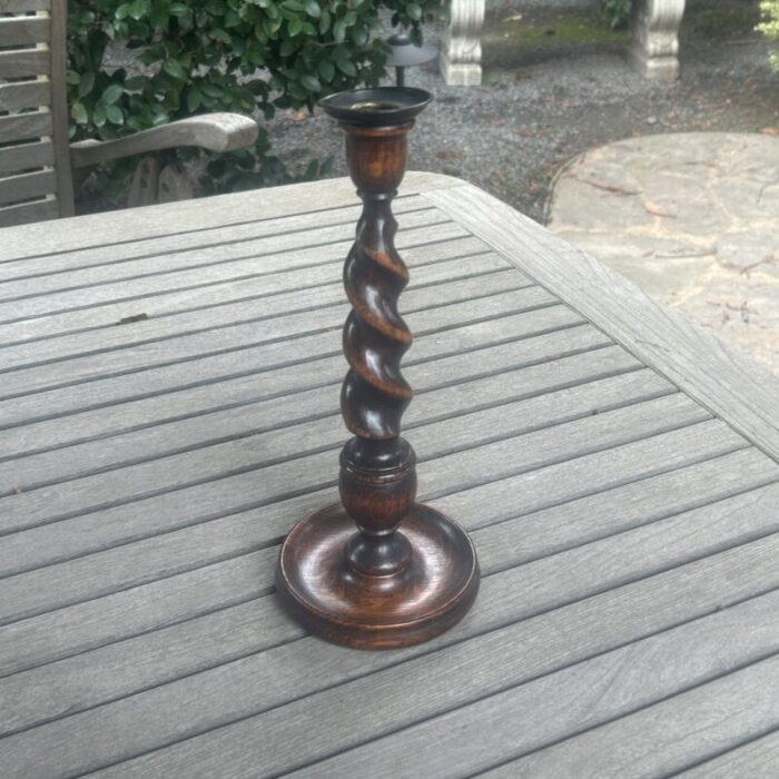 english 19th century oak barley twist candlestick 9015