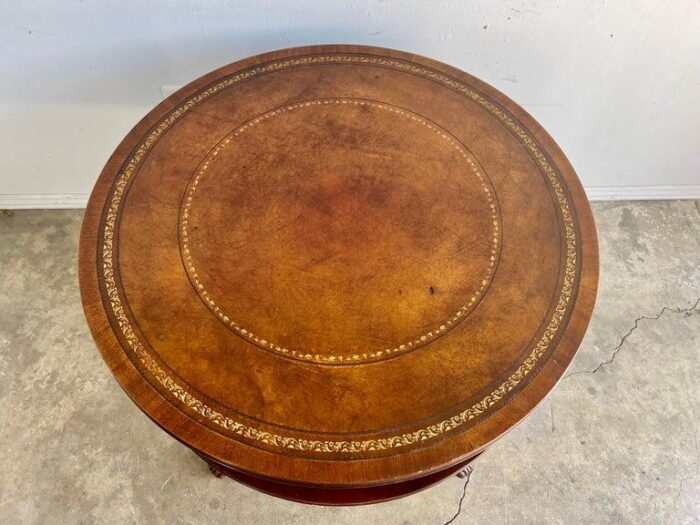 english leather top drum table c 1930s 3993