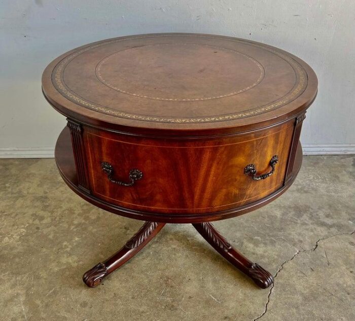 english leather top drum table c 1930s 4870