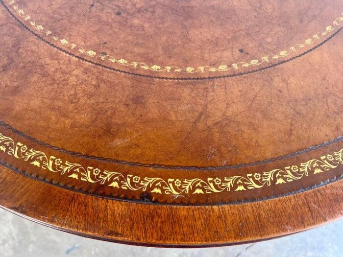 english leather top drum table c 1930s 6618