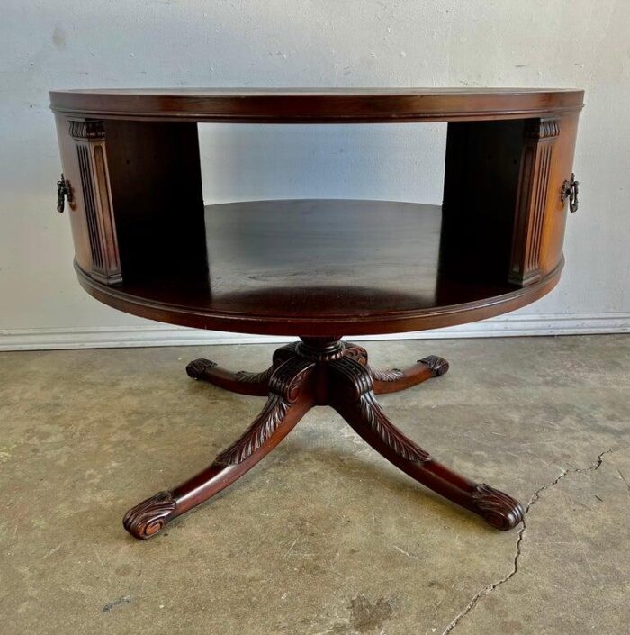 english leather top drum table c 1930s 7728