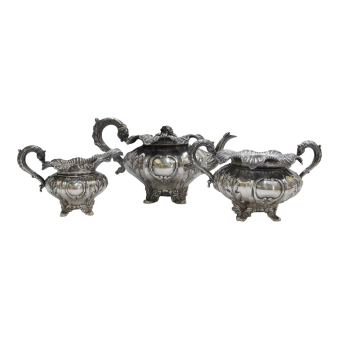 english victorian sterling silver teapot sugar and creamer service set 0859