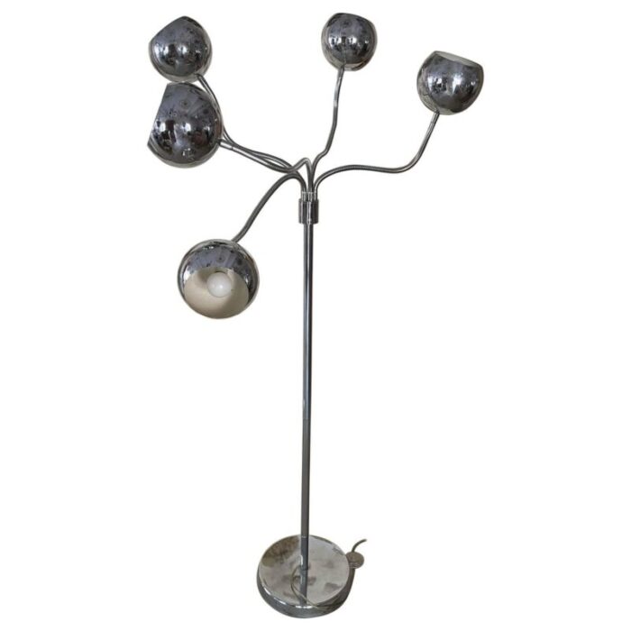 eyeball articulated arms floor lamp in metal chrome 1980s 1