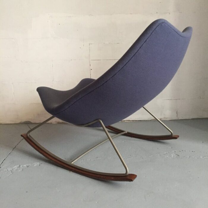 f595 rocking chair in blue fabric and steel by geoffrey harcourt for artifort 1960s 2