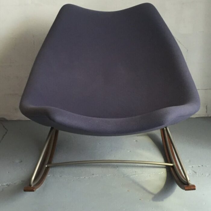 f595 rocking chair in blue fabric and steel by geoffrey harcourt for artifort 1960s 9