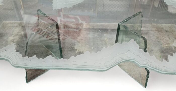 fantastic mid century free form frosted glass layered water waves coffee table c1960s 1090