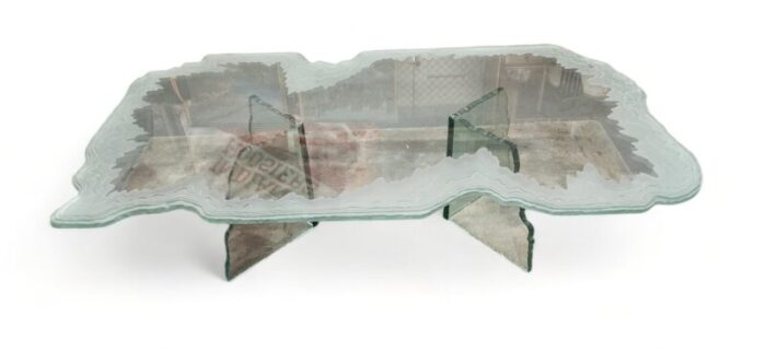 fantastic mid century free form frosted glass layered water waves coffee table c1960s 3978