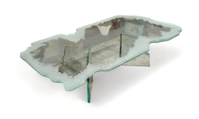 fantastic mid century free form frosted glass layered water waves coffee table c1960s 9735