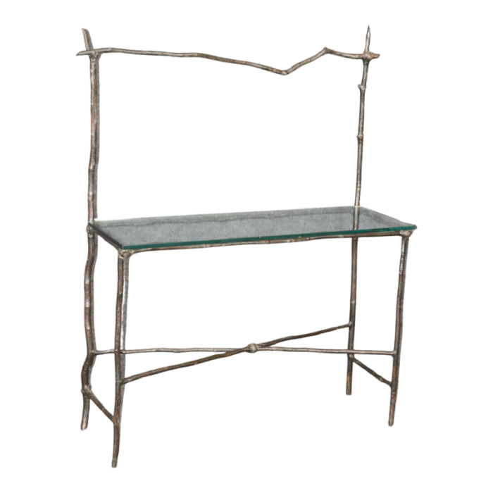 faux bois bronze and glass giacometti style console table 3264