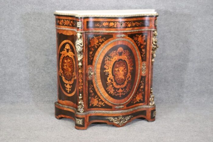 figural bronze mounted marble top napoleonic inlaid cabinet commode 4041