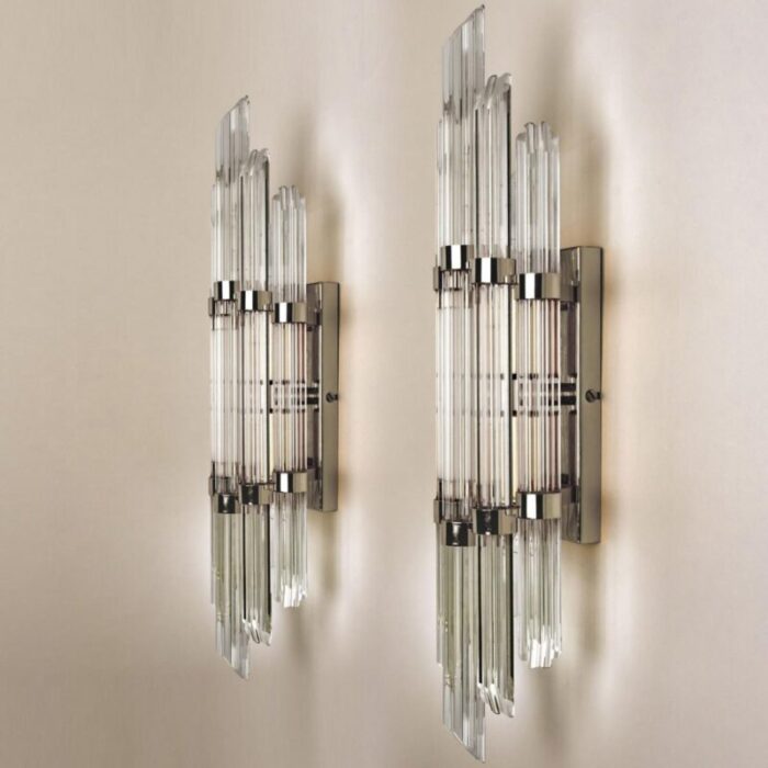 flower shaped glass rod wall sconce in chrome 1960 11