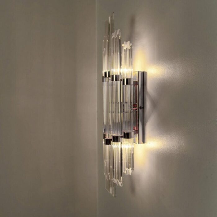 flower shaped glass rod wall sconce in chrome 1960 3