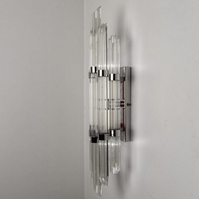 flower shaped glass rod wall sconce in chrome 1960 5