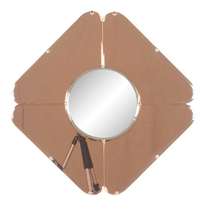 french art deco peach colored wall mirror 7378