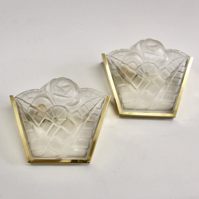 french art deco wall lights by david gueron for degue 1930s set of 2 1