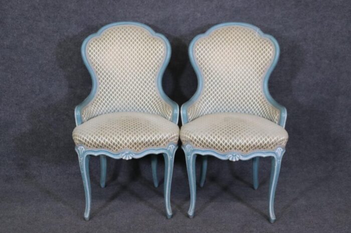 french blue and white painted louis xv parlor boudoir chairs a pair 5757