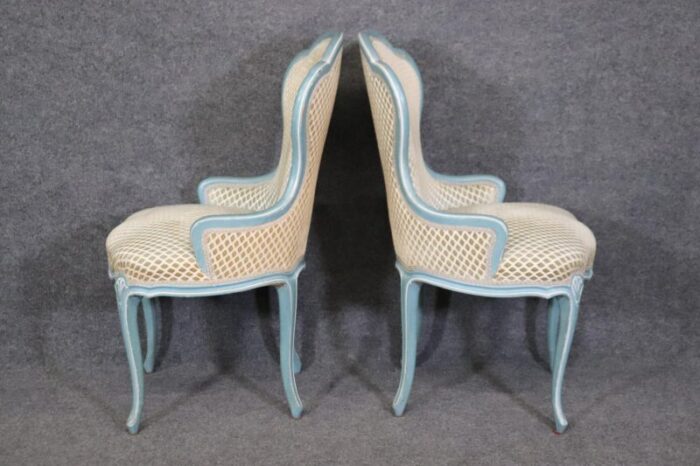 french blue and white painted louis xv parlor boudoir chairs a pair 6495