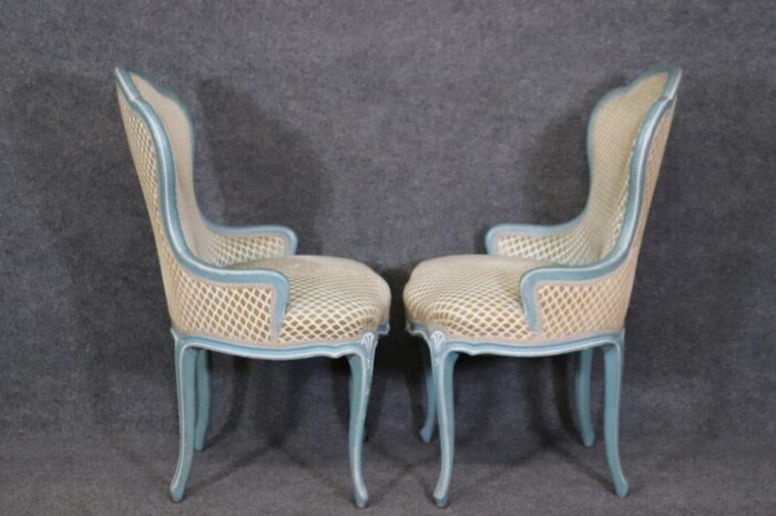 french blue and white painted louis xv parlor boudoir chairs a pair 7882