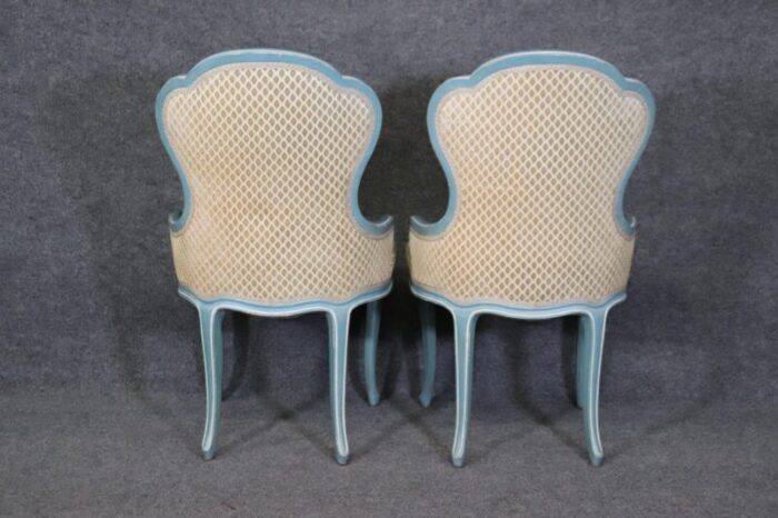 french blue and white painted louis xv parlor boudoir chairs a pair 9005