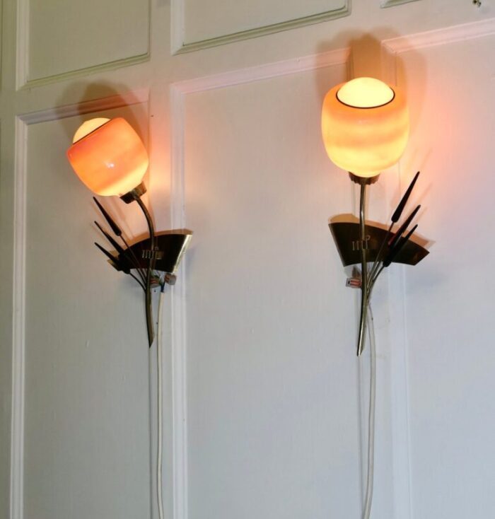 french brass wheat sheaf wall lights 1950s set of 2 3