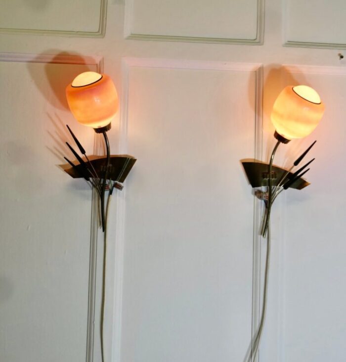 french brass wheat sheaf wall lights 1950s set of 2 7