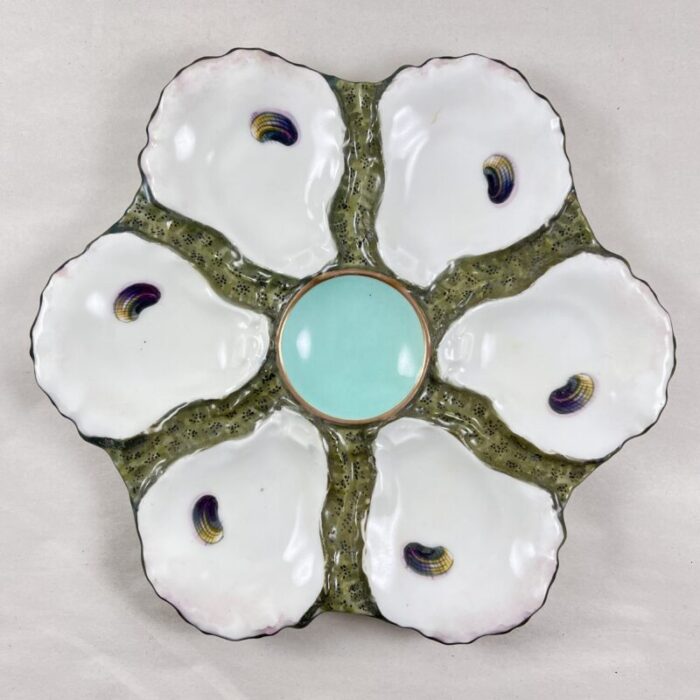 french porcelain 6 well oyster plate c1890 2273