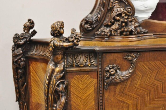 french renaissance louis xv style figural carved walnut curio display buffet 5819